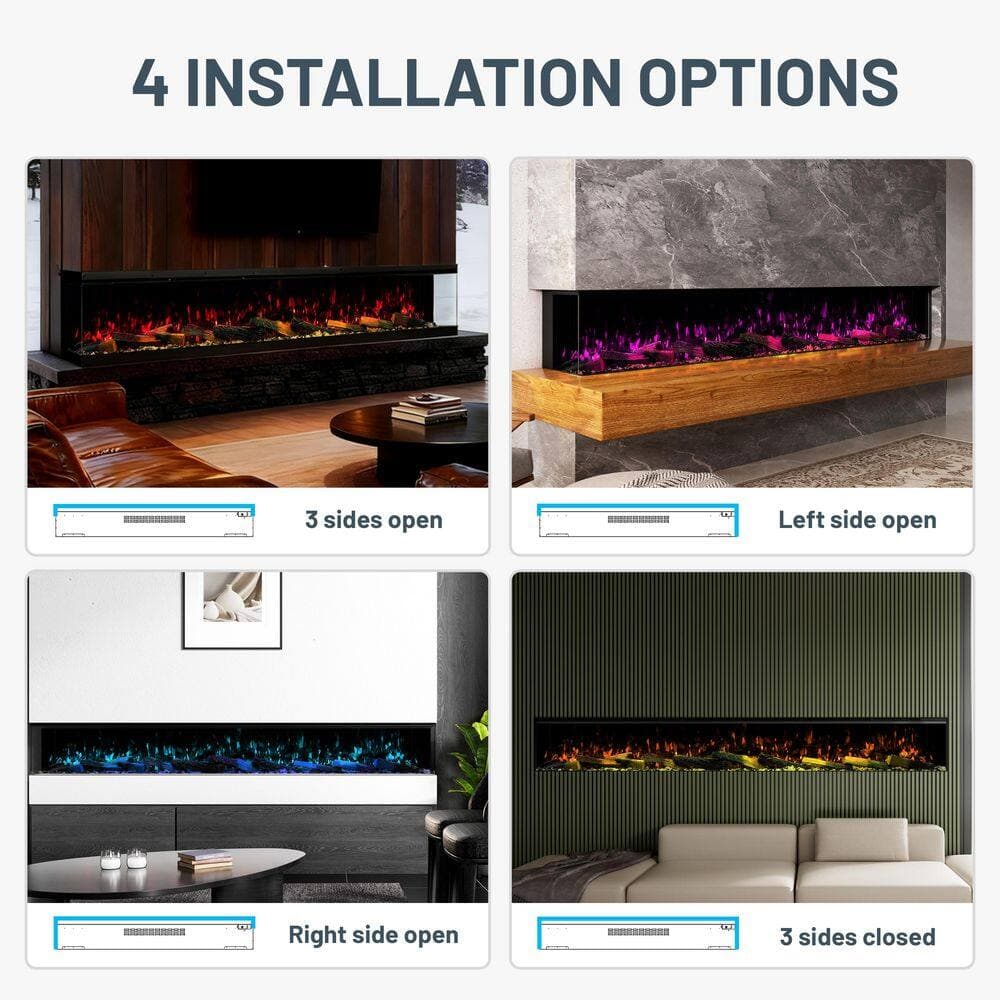 Mondawe 3-Sided Electric Fireplace, 3000W Smart WiFi Electric Fireplace Insert with Crackling Sound, RGB LED Flame Color (4)