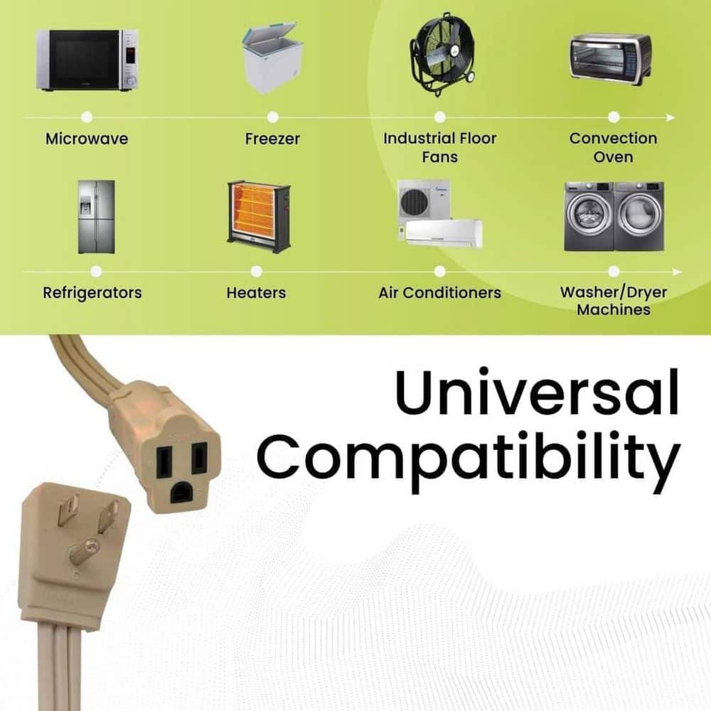 GoGreen Power (G-25603-4) 3 ft. 14/3 Indoor Appliance Extension Cord, Beige, 4 PACK (3)
