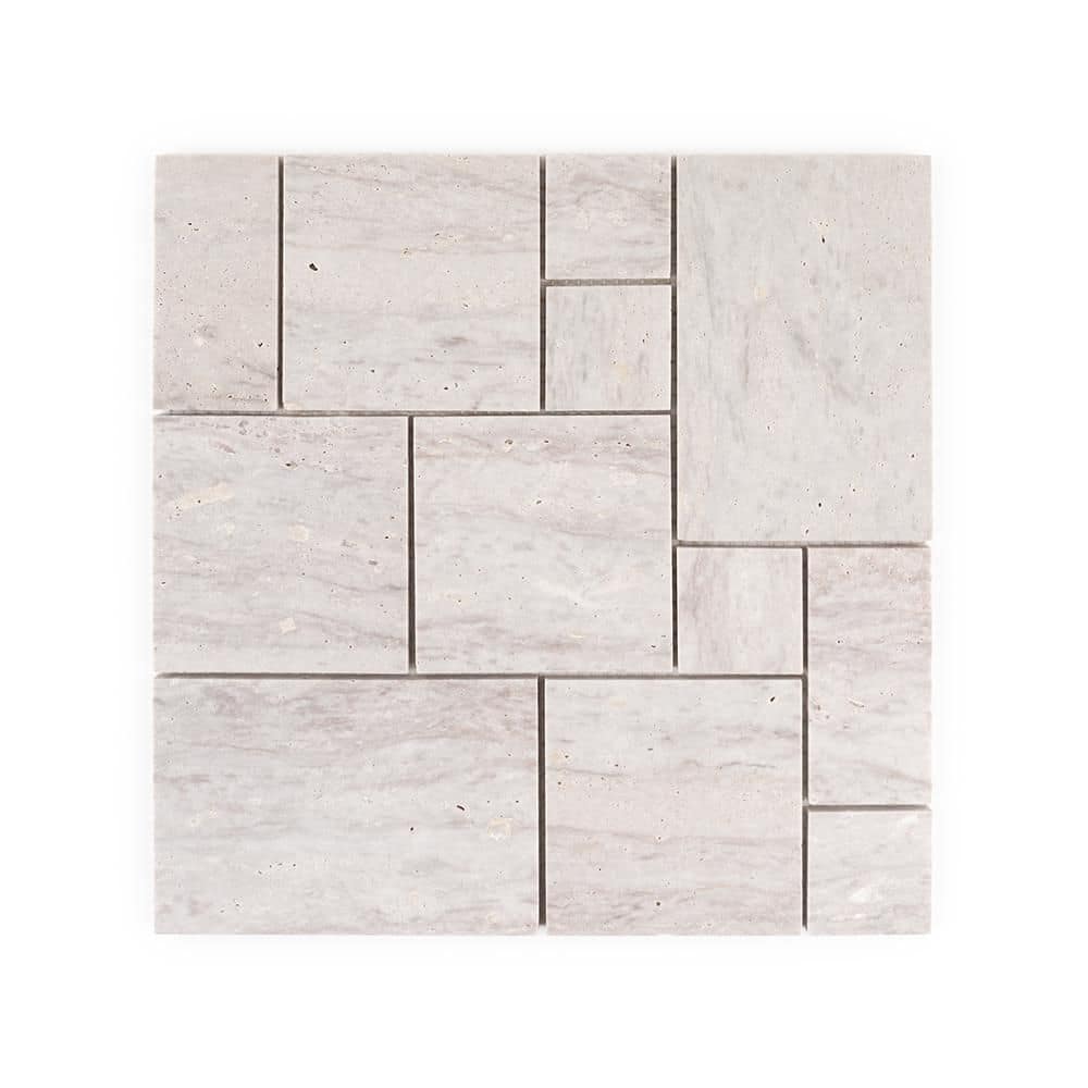 Jeffrey Court Mini Versailles Beige 11-3/4 in. x 11-3/4 in. Square Brushed Travertine Wall and Floor Mosaic Tile (0.958 sq. ft./Each)