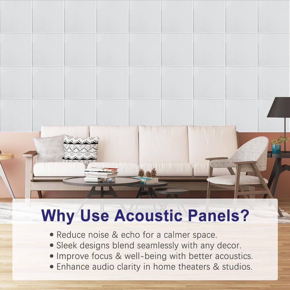 Pro Space 9 in. x 9 in. x 0.4 in. White Square Self-Adhesive Acoustic Panels, 12-pack (3)