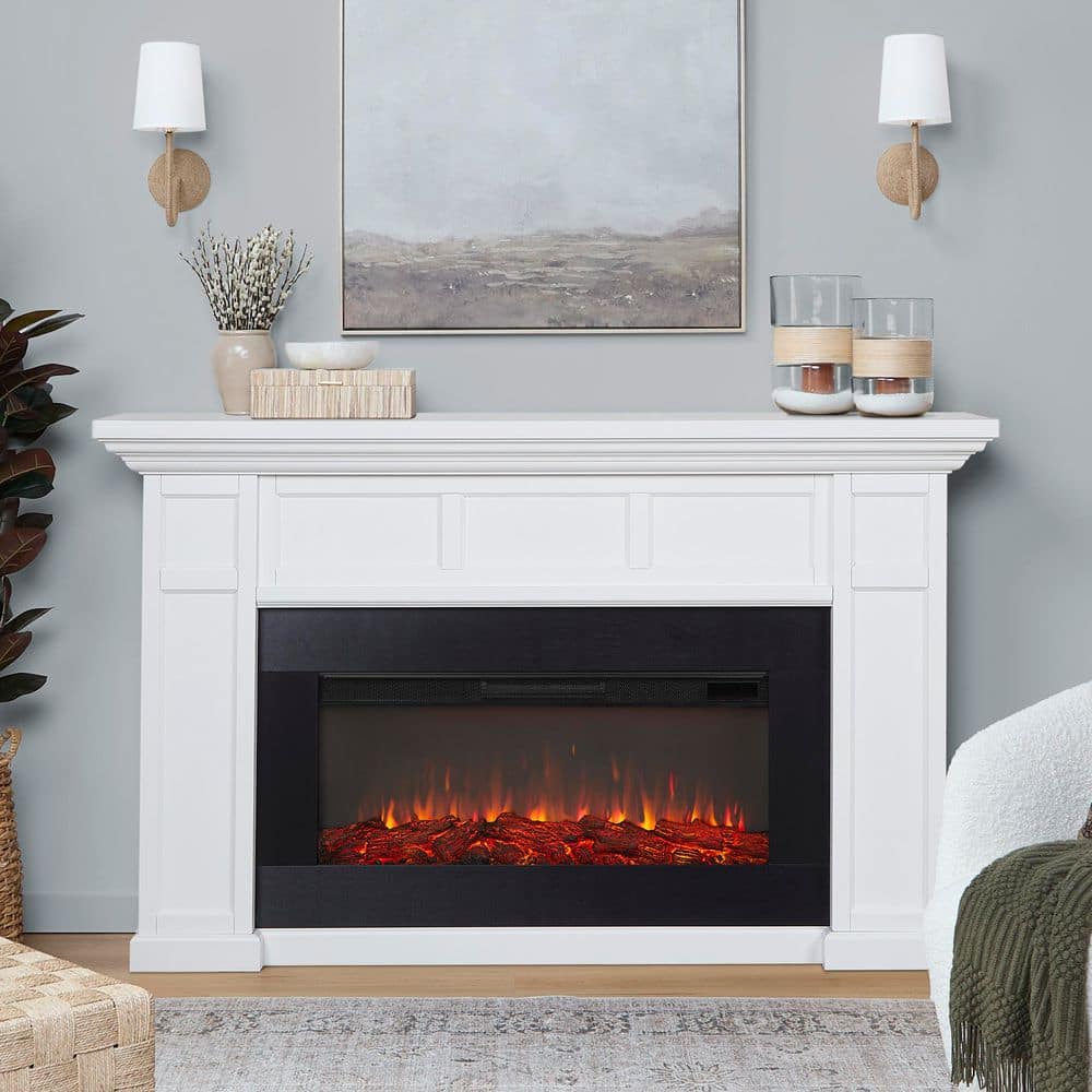 Real Flame Alcott Landscape 75 in. Freestanding Electric Fireplace in White