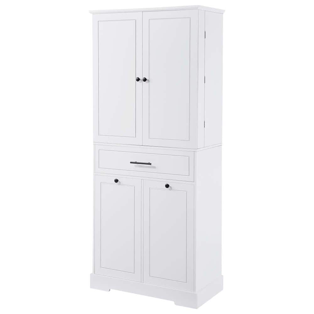 XUJMK 31 in W x 16 in D x 72 in H Linen Cabinet Pantry Storage Cabinet in White with Tilt-Out Laundry Hamper, Adjustable Shelf (1)