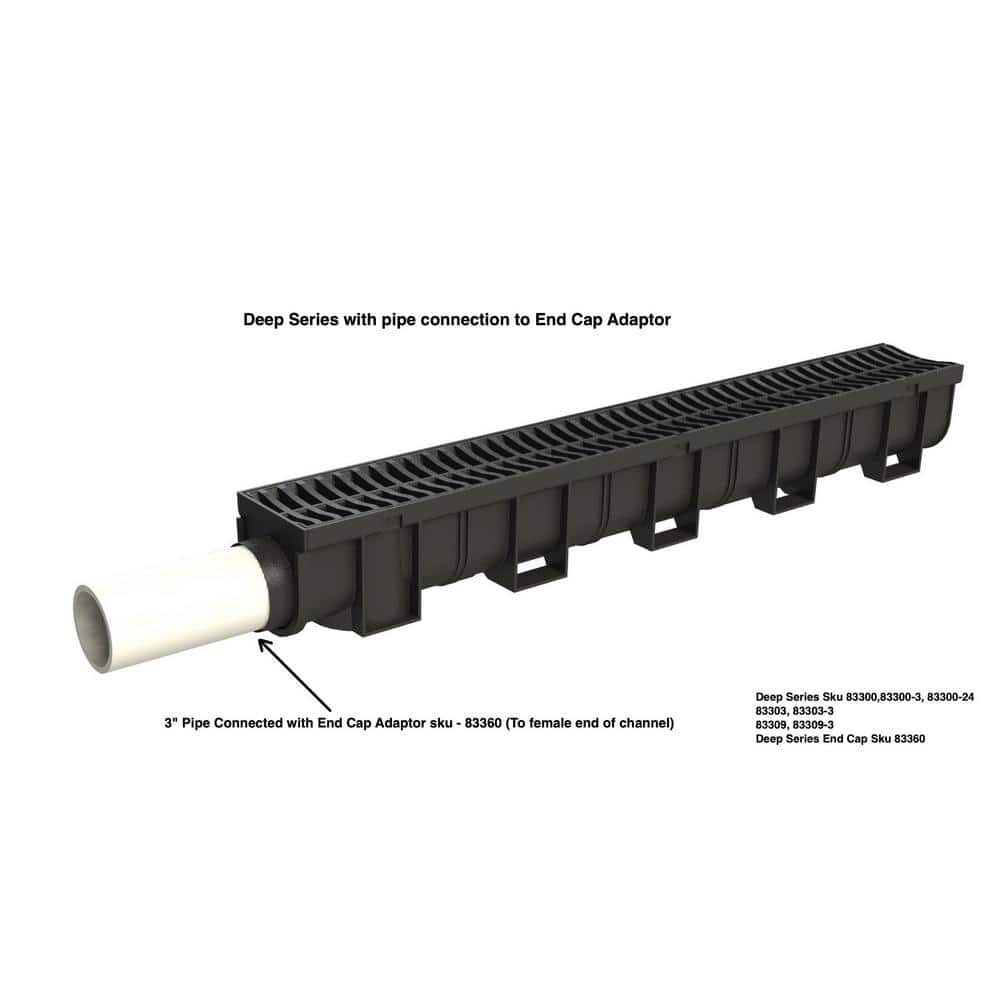 U.S. TRENCH DRAIN Deep Series 5.4 in. W x 5.4 in. D x 39.4 in. L Channel and Grate with Bottom Outlet with Black Grate (3)
