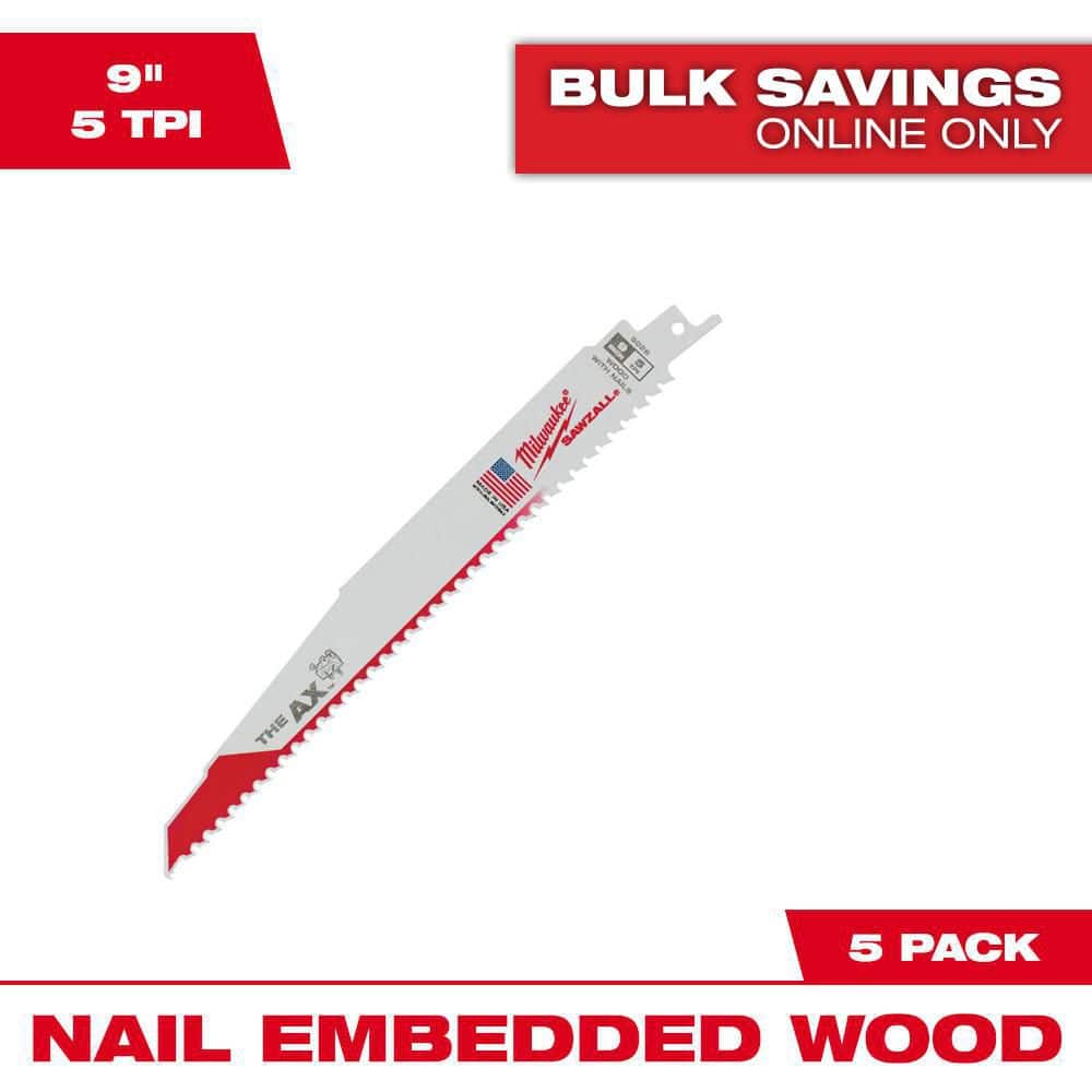 Milwaukee 9 in. 5 Teeth AX Nail Embedded Wood Cutting SAWZALL Reciprocating Saw Blades (5-Pack)