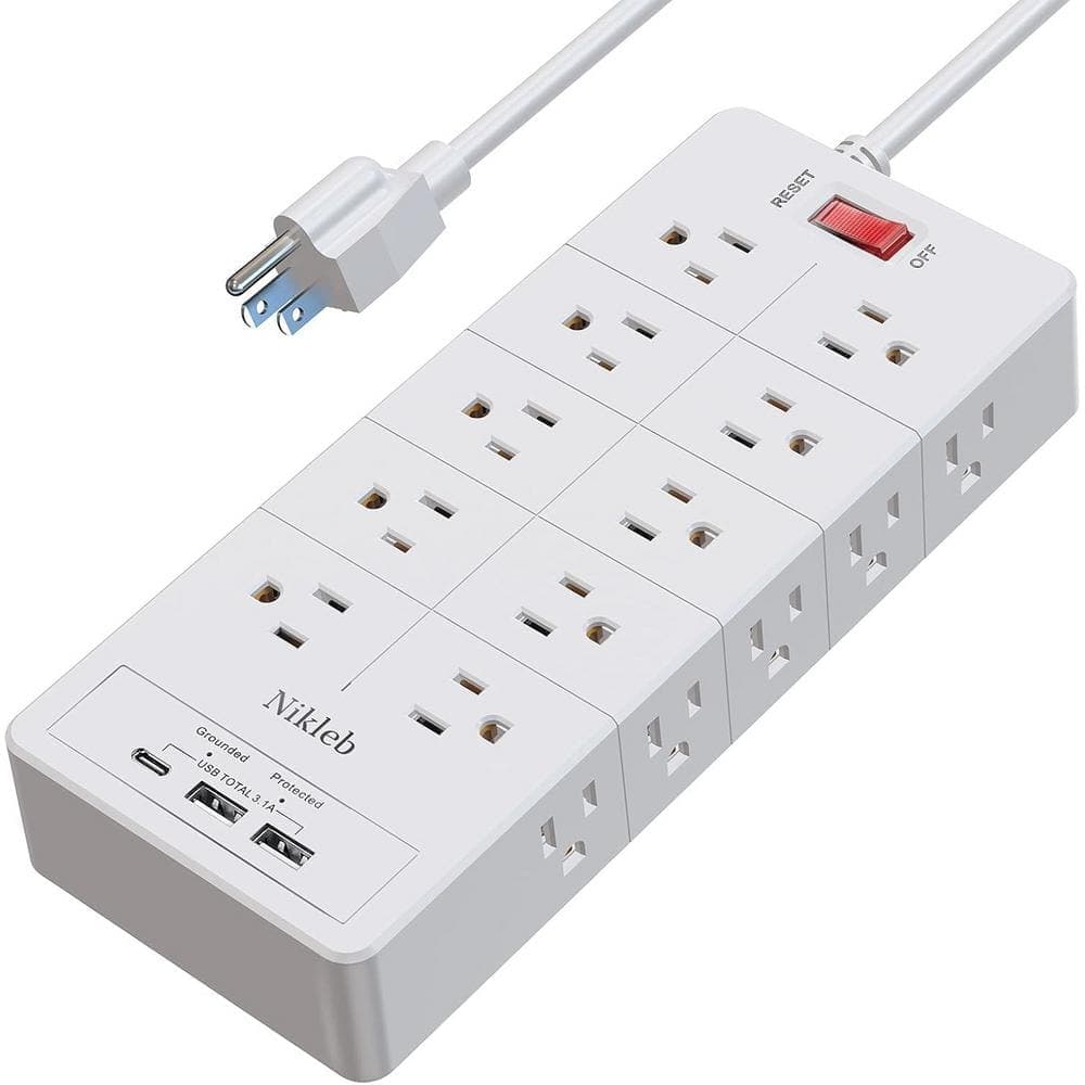 Unbranded 6 ft. Heavy Duty Surge Protector Power Strip Extension Cord with 20-AC Outlets, 2-USB Ports and 1 USB-C for Home, White