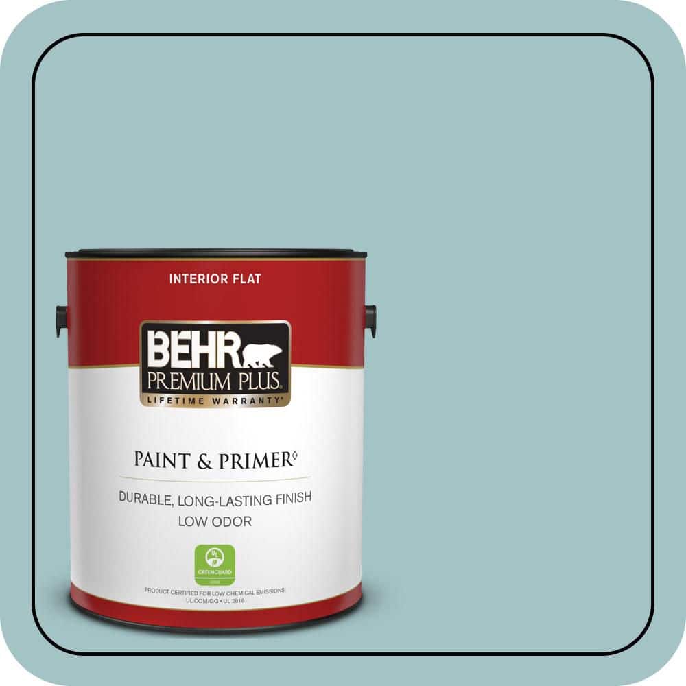 BEHR PREMIUM PLUS 1 gal. #510E-3 Ocean Kiss Flat Low Odor Interior Paint & Primer