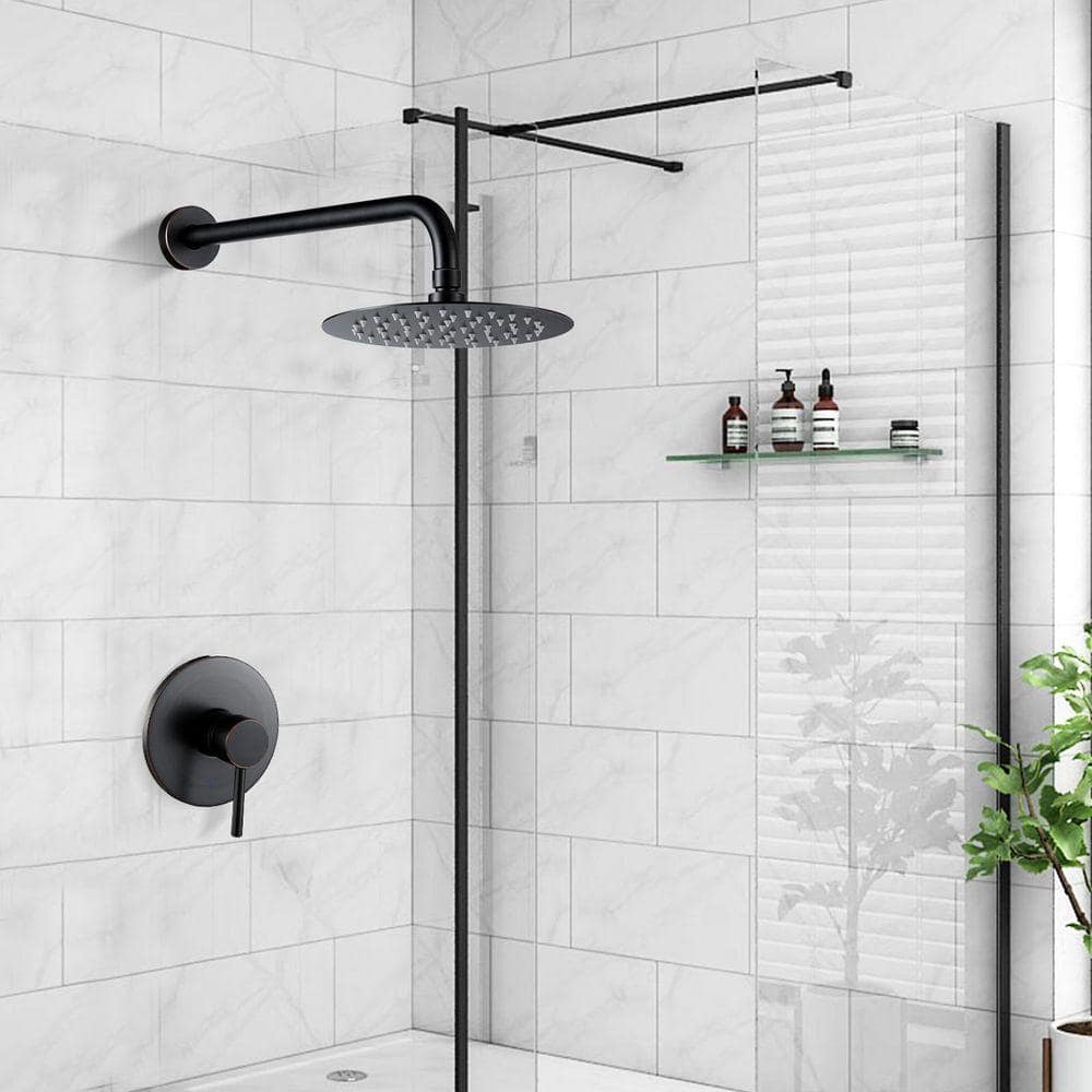AVITAS Single Handle 1-Spray Shower Faucet 1.8 GPM with High Pressure 8 in. Rain Shower Head in Bronze (Valve Included) (2)