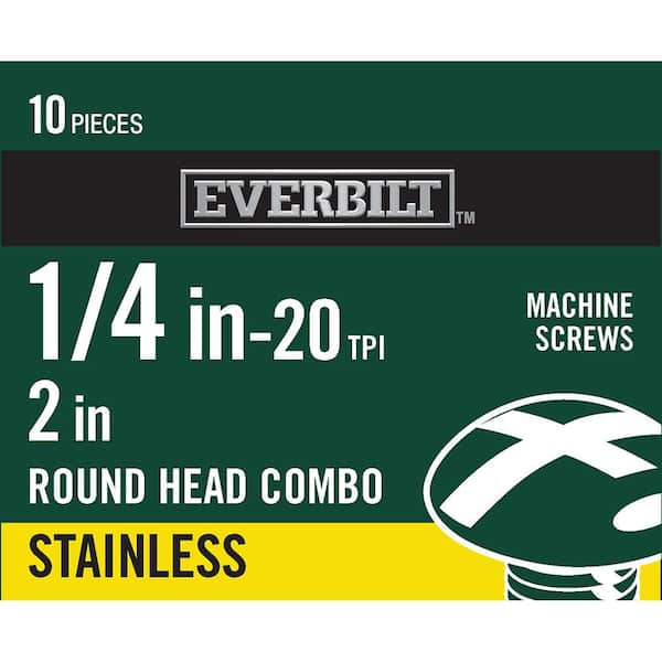 Everbilt 1/4 in.-20 x 2 in. Stainless Steel Combo Round Head Machine Screw (10-Pack) (2)