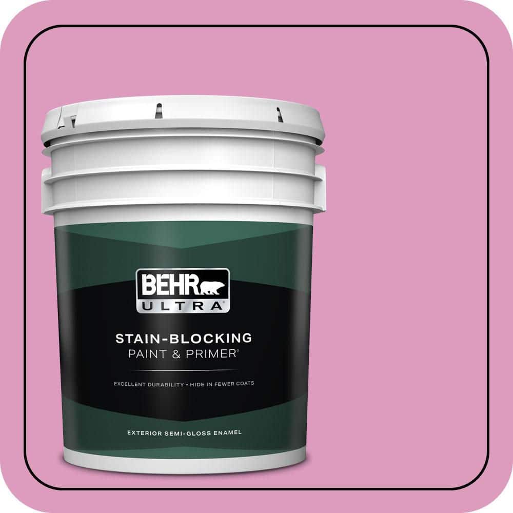 BEHR ULTRA 5 gal. #690B-4 Pink Begonia Semi-Gloss Enamel Exterior Paint & Primer
