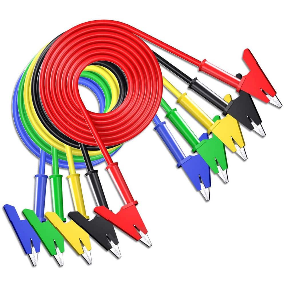 Lukyamzn 5-Piece Alligator Clips Test Leads 3.3 ft. Flexible Copper Cable with Insulators for Electrical Testing 1000V 15A (1)