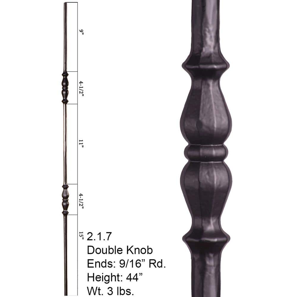 HOUSE OF FORGINGS Tuscan Round Hammered 44 in. x 0.5625 in. Satin Black Double Knuckle Solid Wrought Iron Baluster (2)