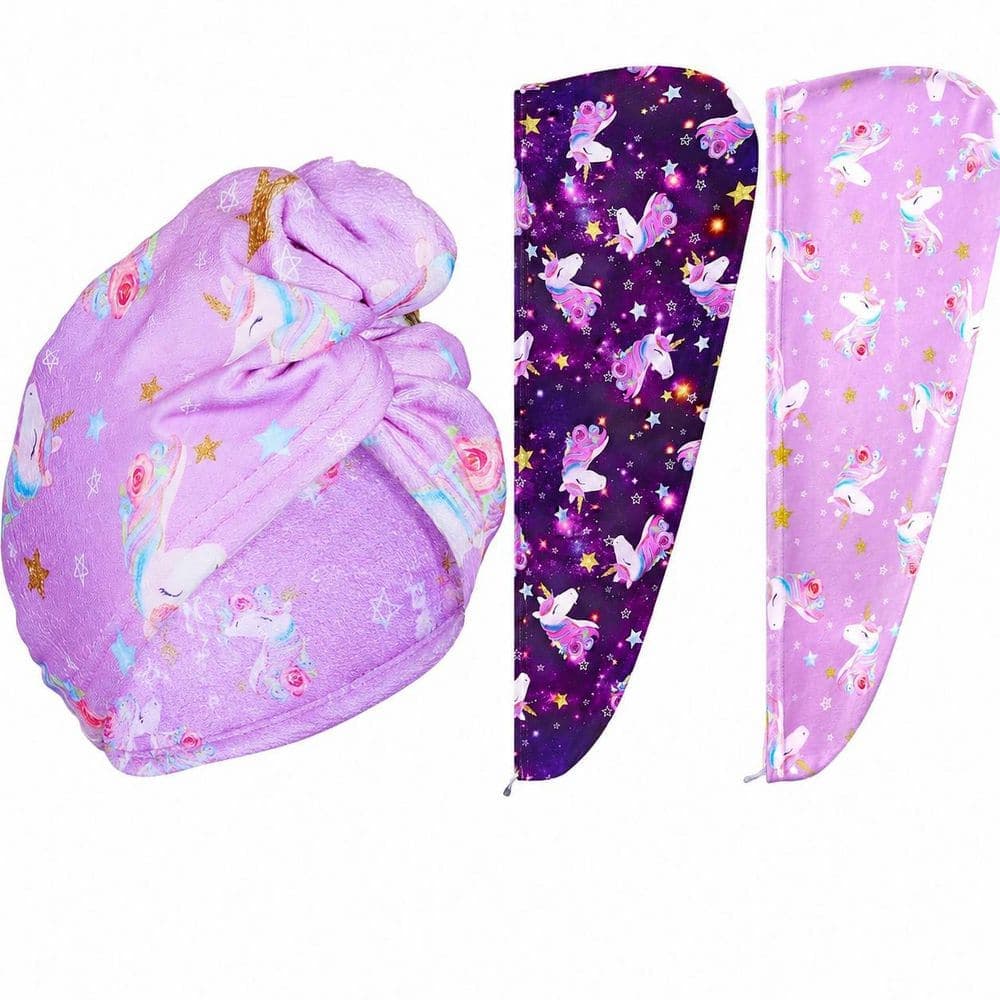 LAIFUCAM Purple Family Microfiber Hair Towel Wrap Bath Accessory Rapid Drying Absorbent Hair Turban Pack of 2 (1)
