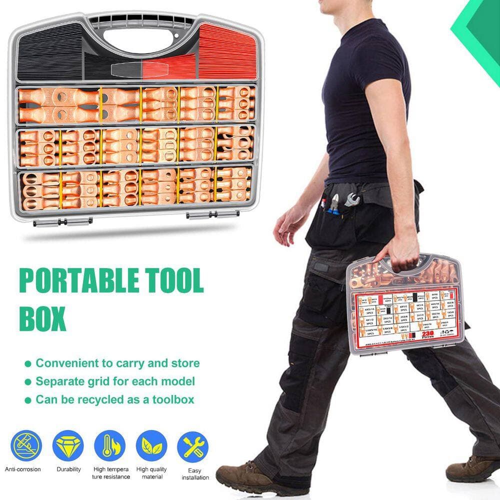 Unbranded 230PCS Heavy Duty Copper Lugs and Ring Terminals Connectors with Heat Shrink Tube for Cable Wiring (2)