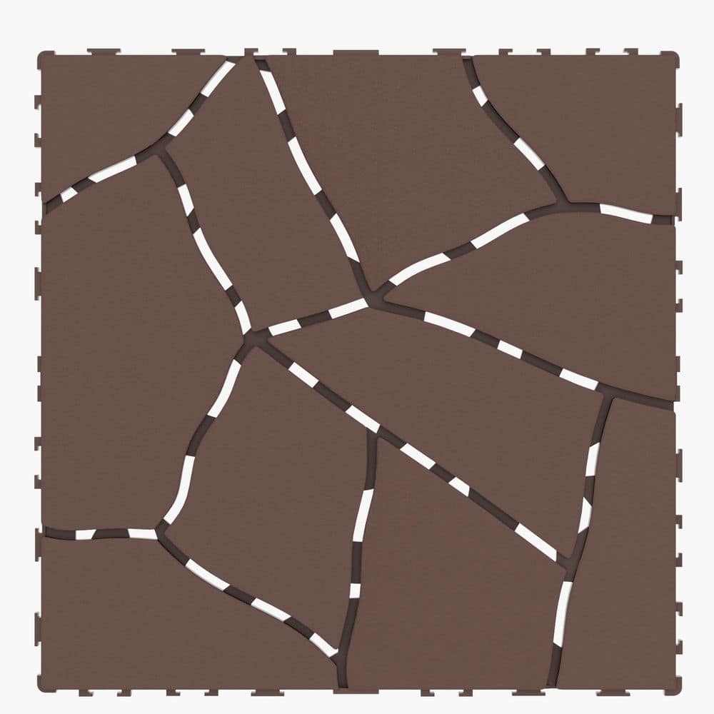 Unbranded Stone Style 1 ft. x 1 ft. Plastic Patio Deck Tiles, DIY Module Interlocking Decking Tiles Floor Tile 44pcs Red Brown