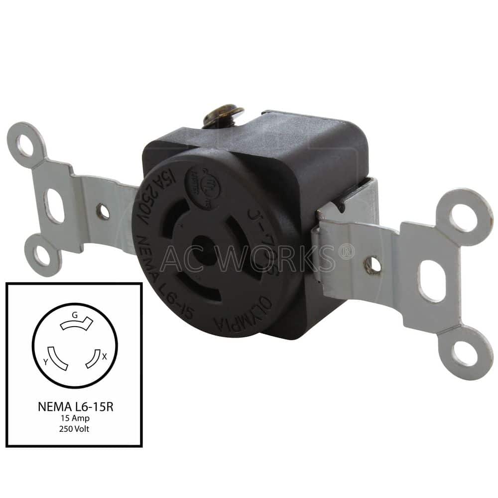AC WORKS NEMA L6-15R 15A 250V Flush Mount Locking Industrial Grade Outlet (2)