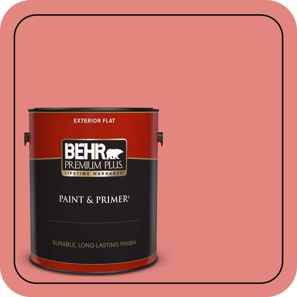 BEHR PREMIUM PLUS 1 gal. #PPU1-04A Watermelon Punch Flat Exterior Paint & Primer