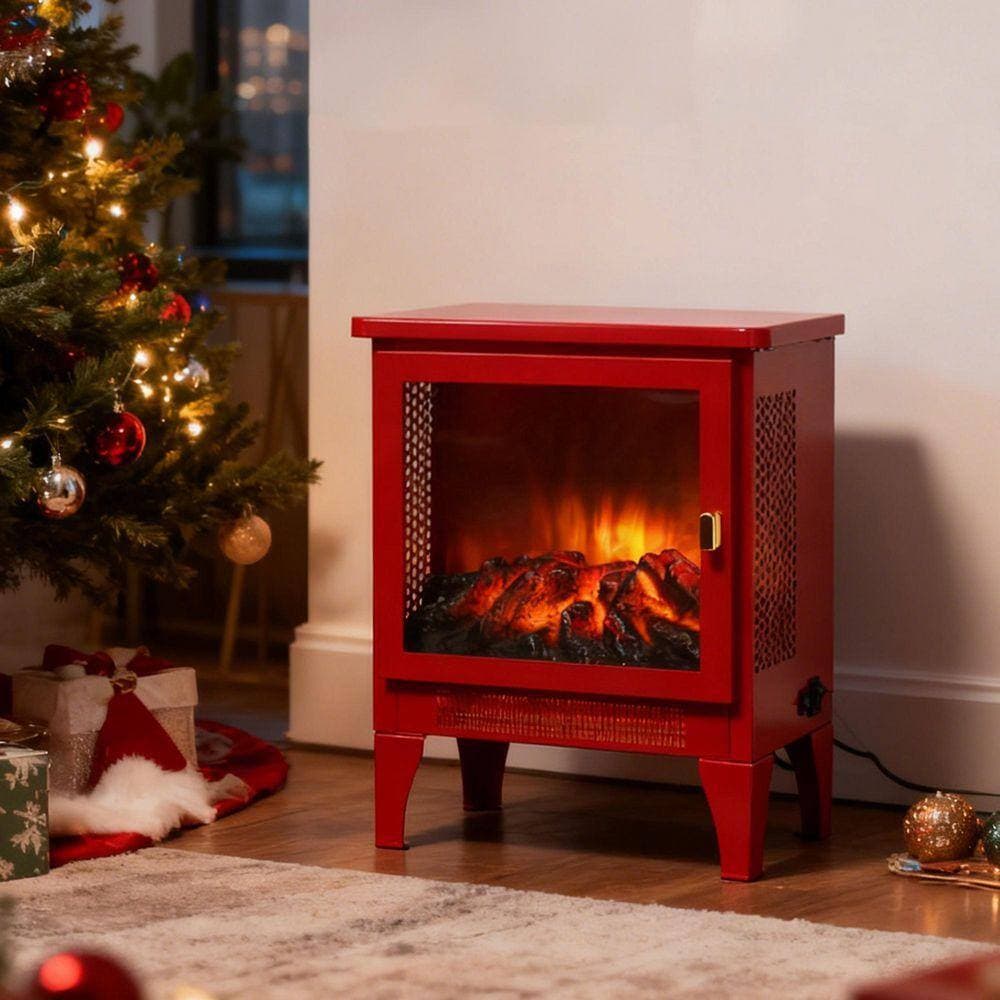 Unbranded 14.2 in. Freestanding Electric Fireplace Stove heater with 3D Flame Effect, in Classic Red (3)