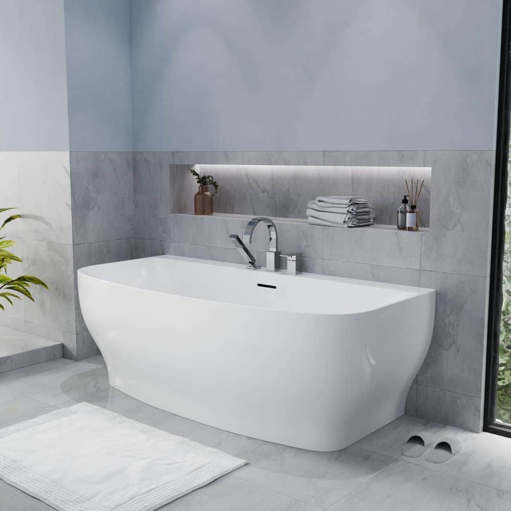 ANZZI 65 in. x 31 in. Flat Bottom Acrylic Freestanding Soaking Bathtub with Center Drain in Glossy White (2)