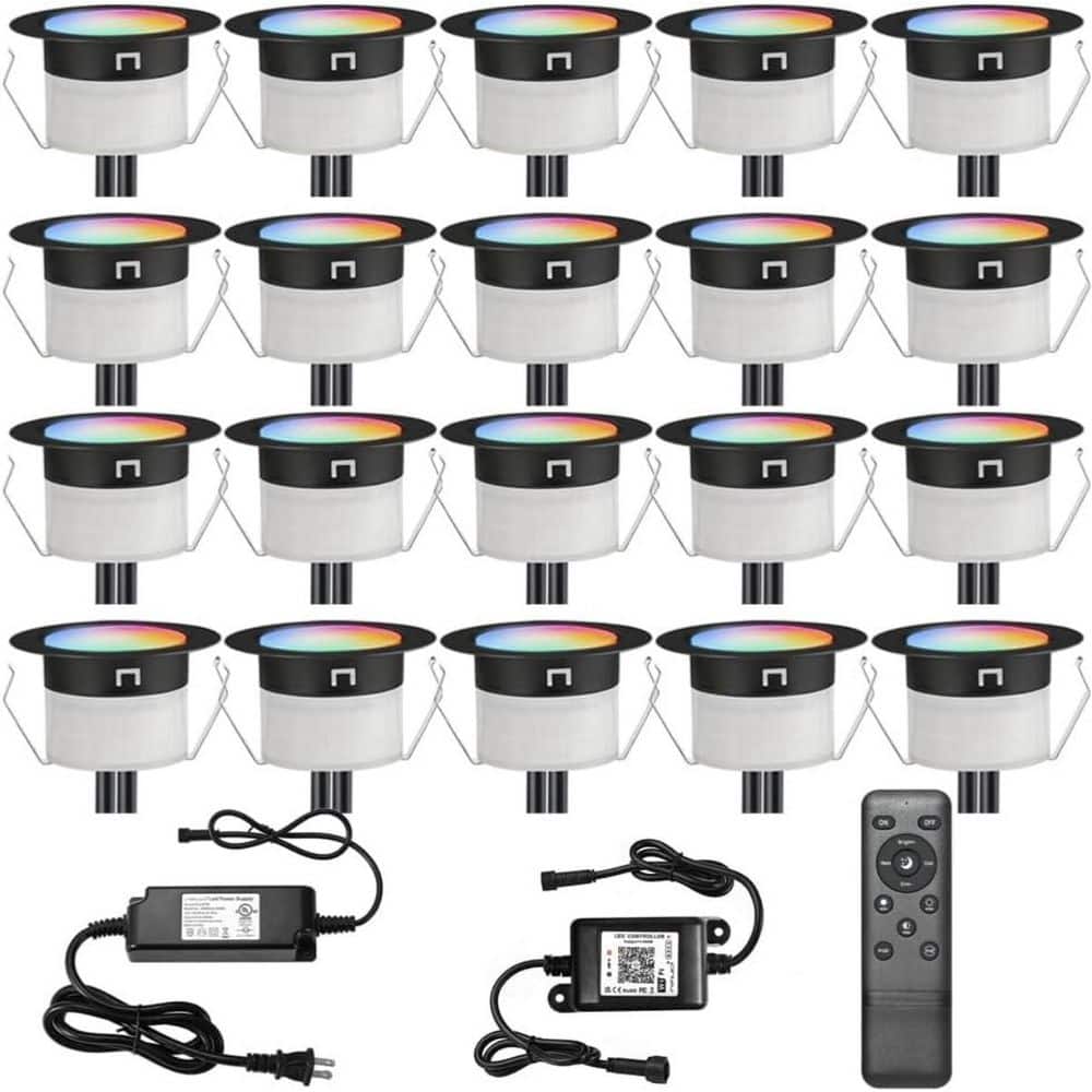 Afoxsos LED RGBW Deck Lights Kit 20 Pcs 1.22 Inch Recessed WiFi Smartphone Control Outdoor Waterproof Black (1)