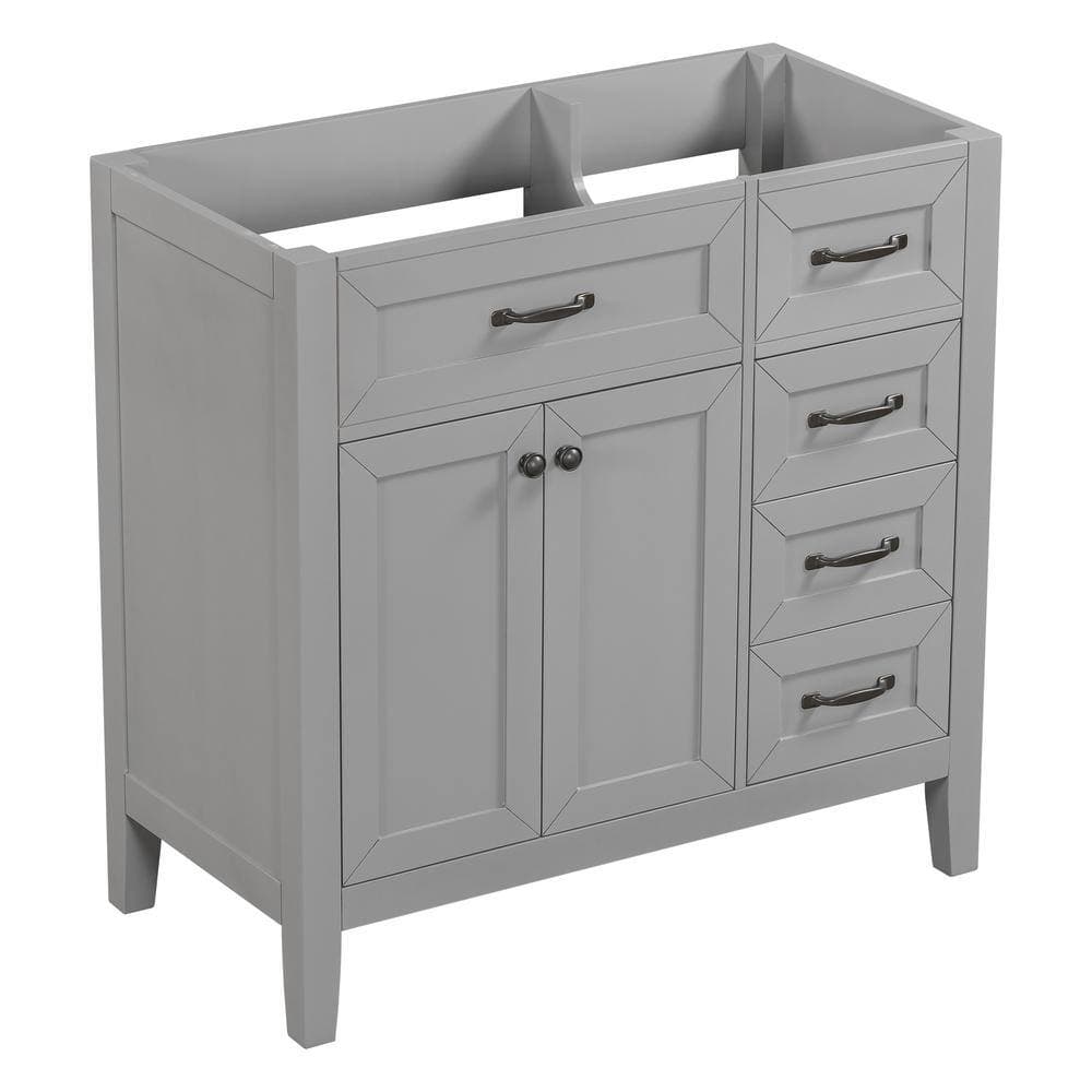 Unbranded Hot Sale 35.5 in. W x 17.7 in D x 35 in H Bath Vanity Cabinet without Top in Gray Ready to Assemble W/ Doors and Drawer (2)