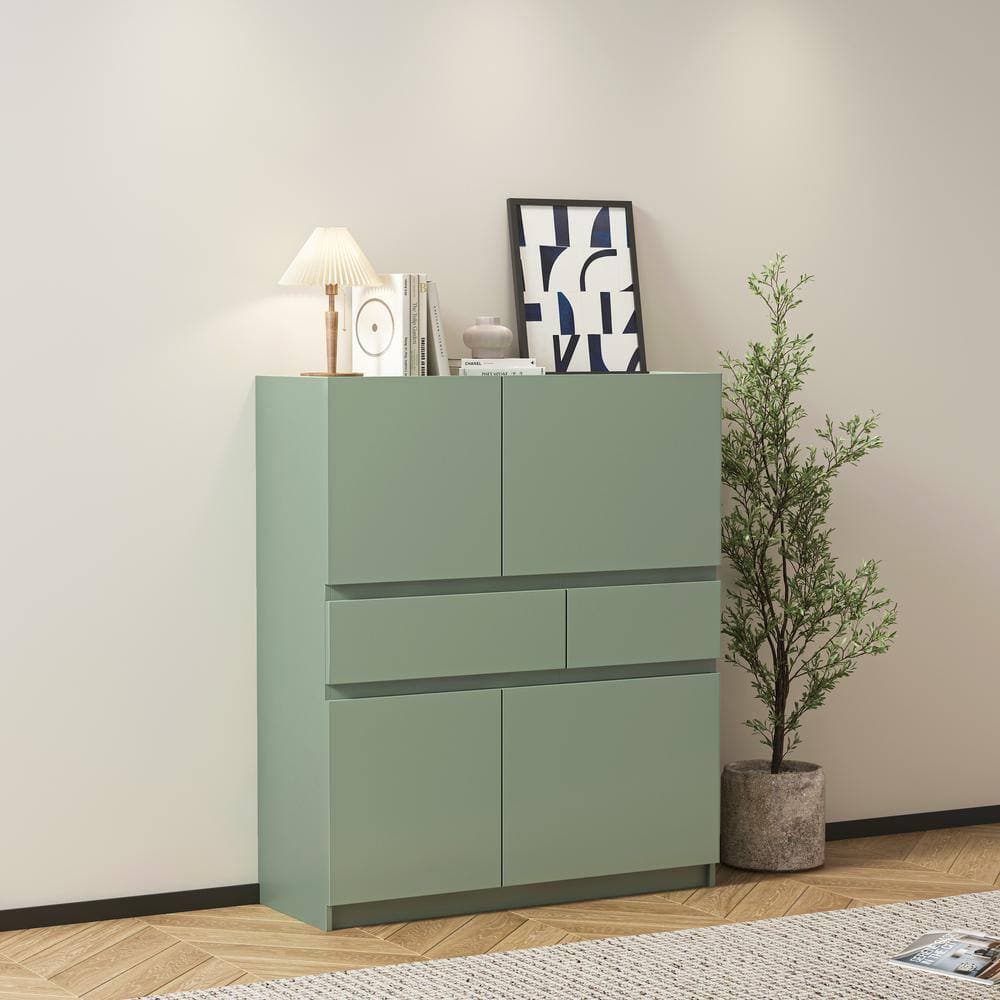 Unbranded 39.37 in. W x 13.78 in. D x 46.77 in. H Green Linen Cabinet Storage Cabinet with 4 Doors and 2 Drawers for Living Room (2)