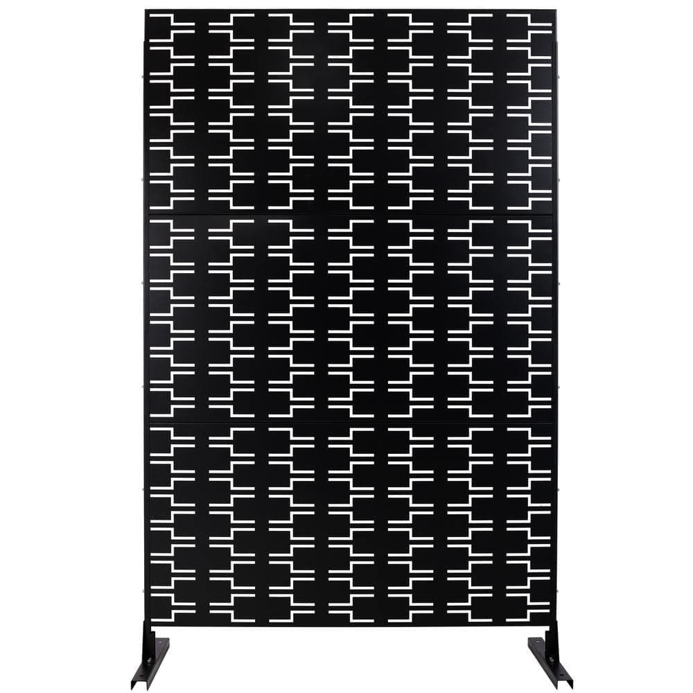 Zeus & Ruta 76 in. H x 48 in. W Black Steel Outdoor Privacy Screen, Decorative Privacy Screen Privacy Fence Panels for Patio (1)