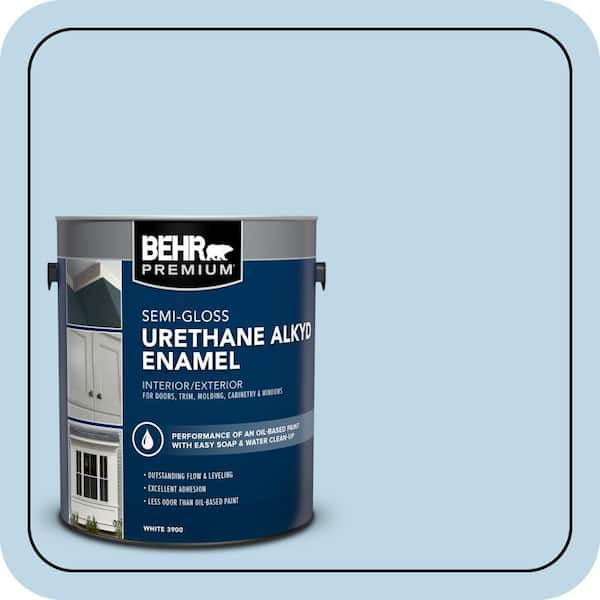 BEHR PREMIUM 1 gal. #M500-1 Tinted Ice Urethane Alkyd Semi-Gloss Enamel Interior/Exterior Paint (2)