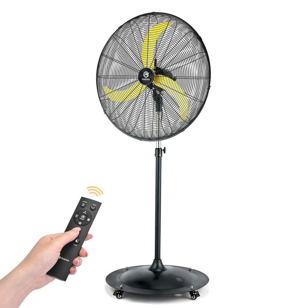 FUGOO 30 in. Oscillating Pedestal Fan in Black with Yellow Blades, All Sealed Brushless DC Motor, Waterproof, Remote