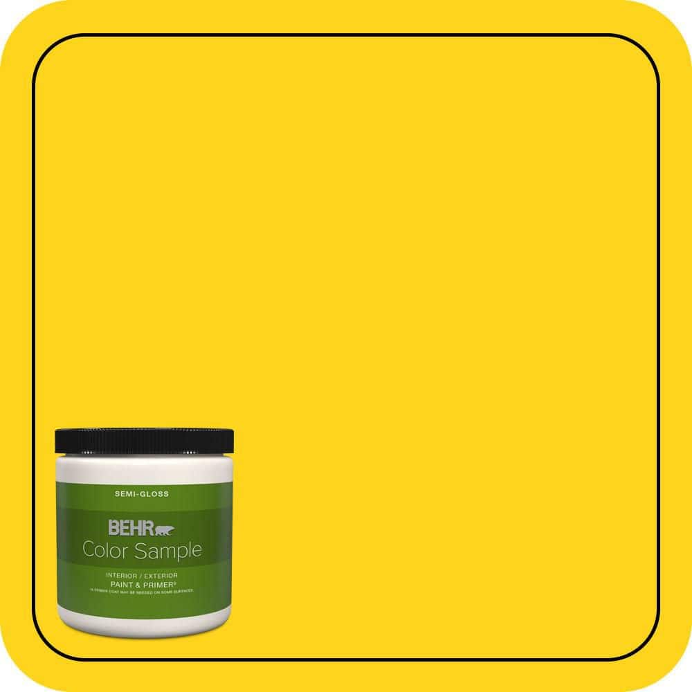 BEHR PREMIUM PLUS 8 oz. #S-G-390 Lemon Zest Semi-Gloss Interior/Exterior Paint & Primer Color Sample