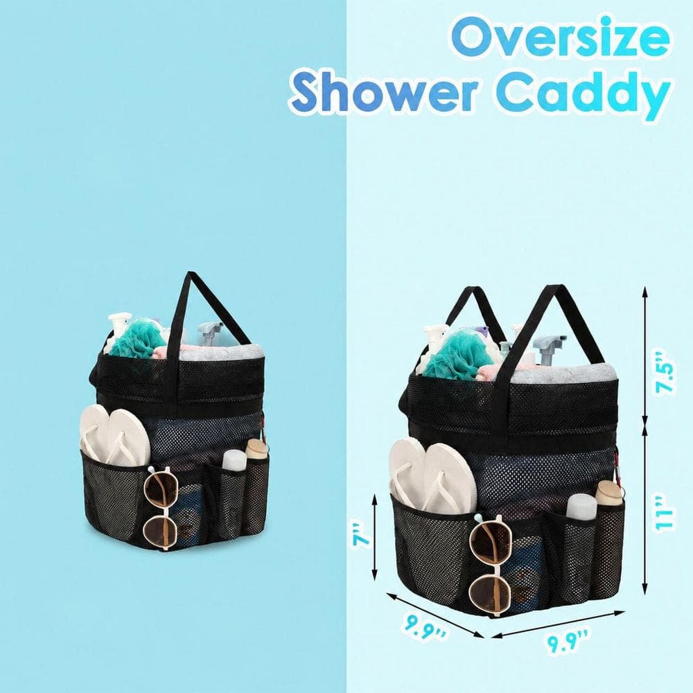 Unbranded Stainless Steel Brushed Nickel Mesh Portable Shower Caddy Tote with Drawstring 8 Pocket Quick Dry Bathroom Organizer (3)