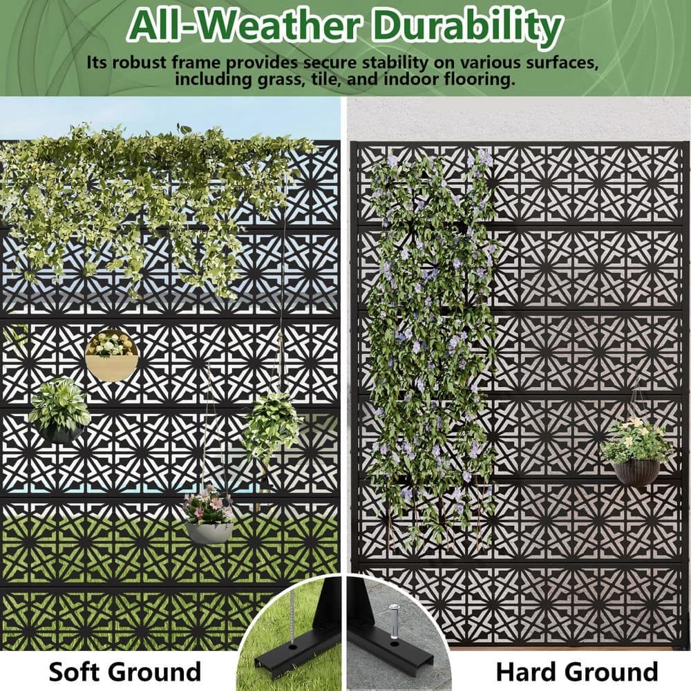 SpassWay Black 72. in H x 47. in W Outdoor Metal Privacy Screen Room Divider Panel for Patio Garden (2)