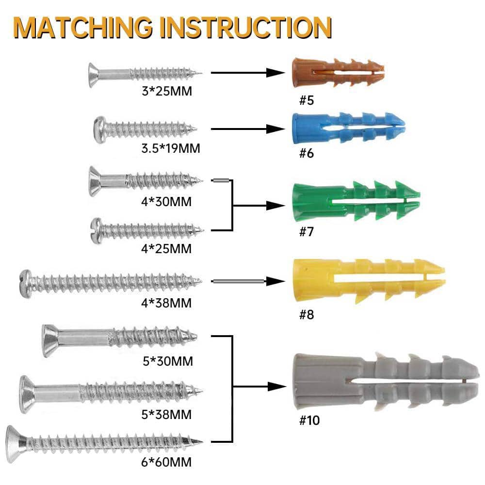 Angel Sar 370-Pcs Plastic Drywall Wall Anchors with Screws, Zinc-Plated Wall Plug Bolts for Rywall Lime Chipboards Wood (2)