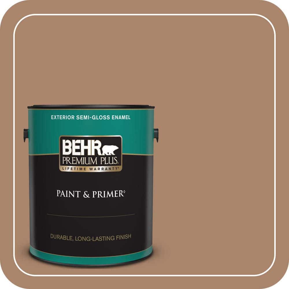 BEHR PREMIUM PLUS 1 gal. #S220-5 Nutshell Semi-Gloss Enamel Exterior Paint & Primer