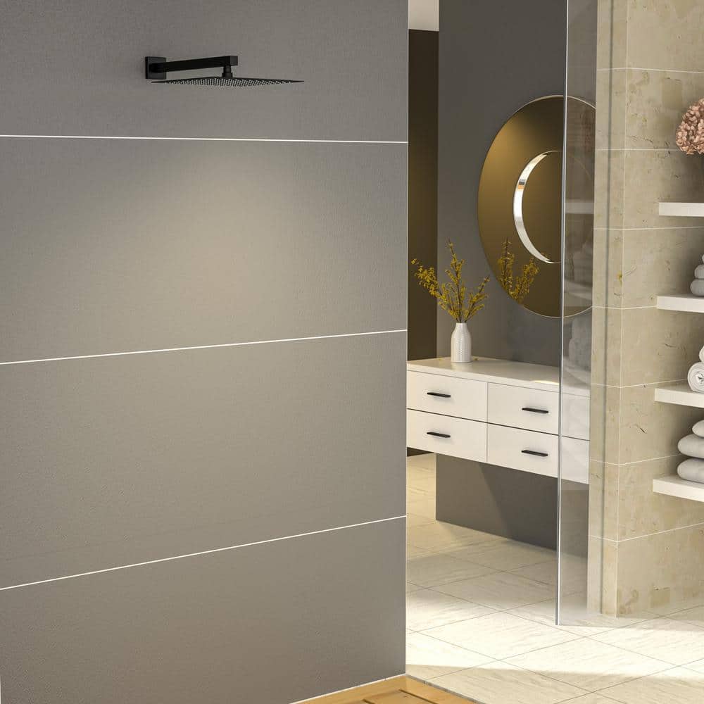 LORDEAR 16 in. Stainless Steel Square Wall Mount Shower Extension Arm and Flange in Matte Black (2)