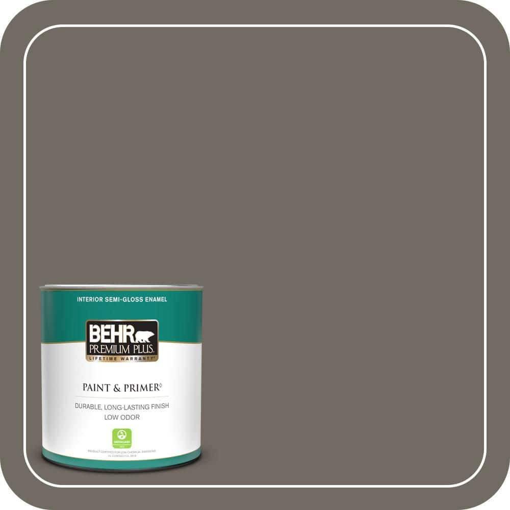 BEHR PREMIUM PLUS 1 qt. #PPU24-04 Burnished Pewter Semi-Gloss Enamel Low Odor Interior Paint & Primer