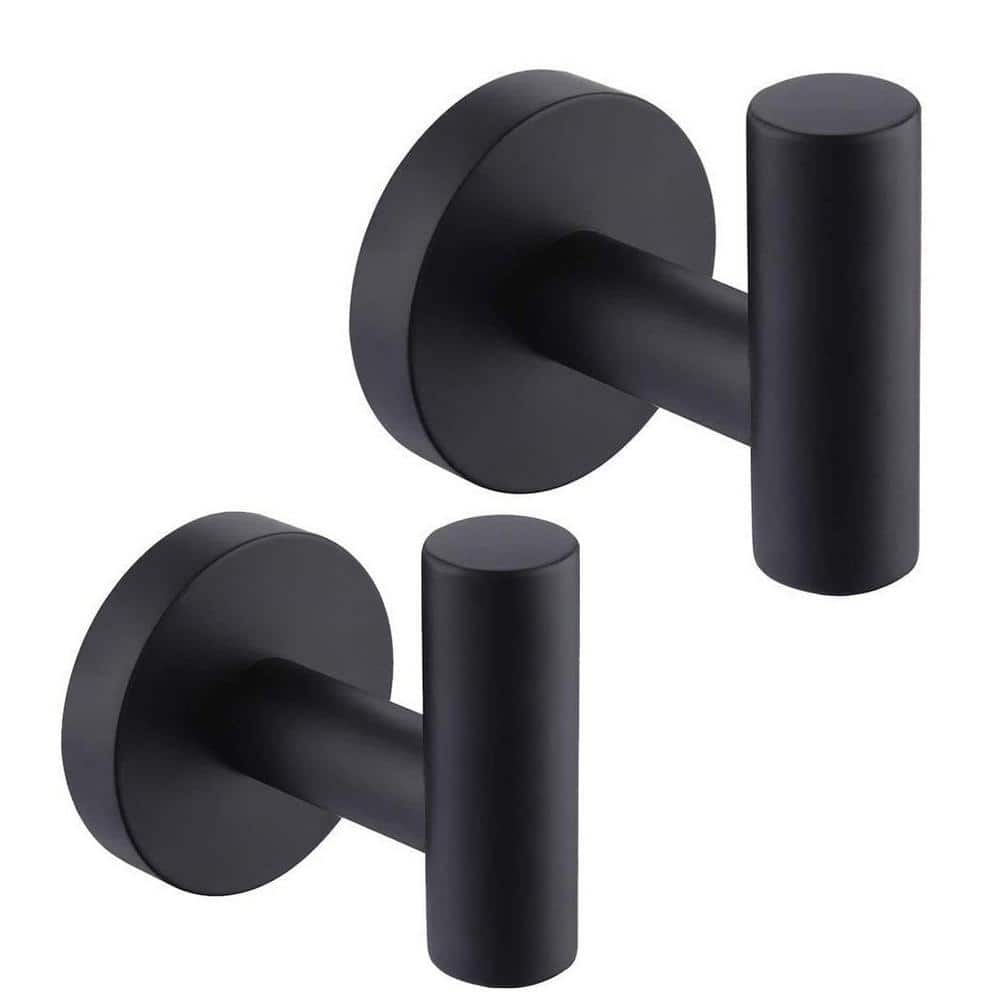Cubilan Wall Mounted Round Shaped Stainless Steel Bathroom Towel J-Hook Robe Hanger in Matte Black (1)