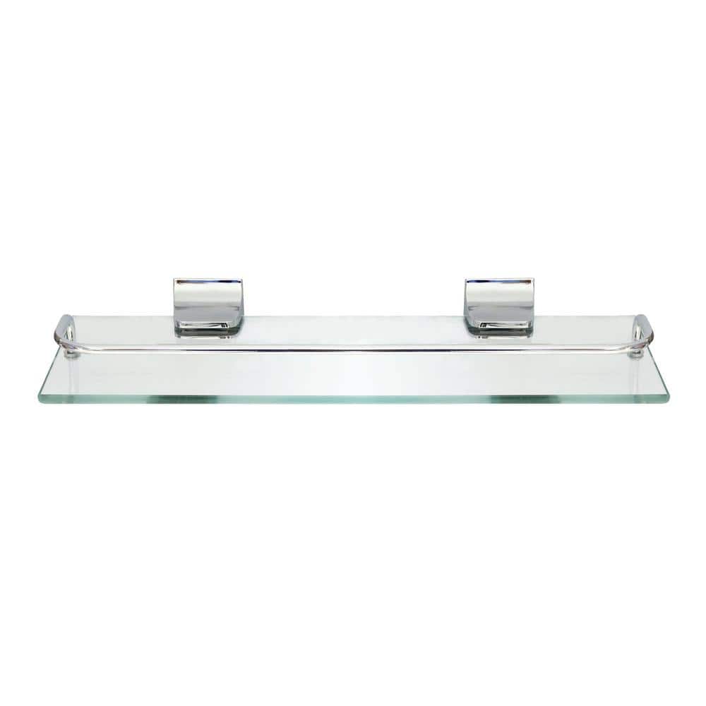 MODONA 13.75 in. Glass Wall Shelf with Pre-Installed Rail in Polished Chrome (1)