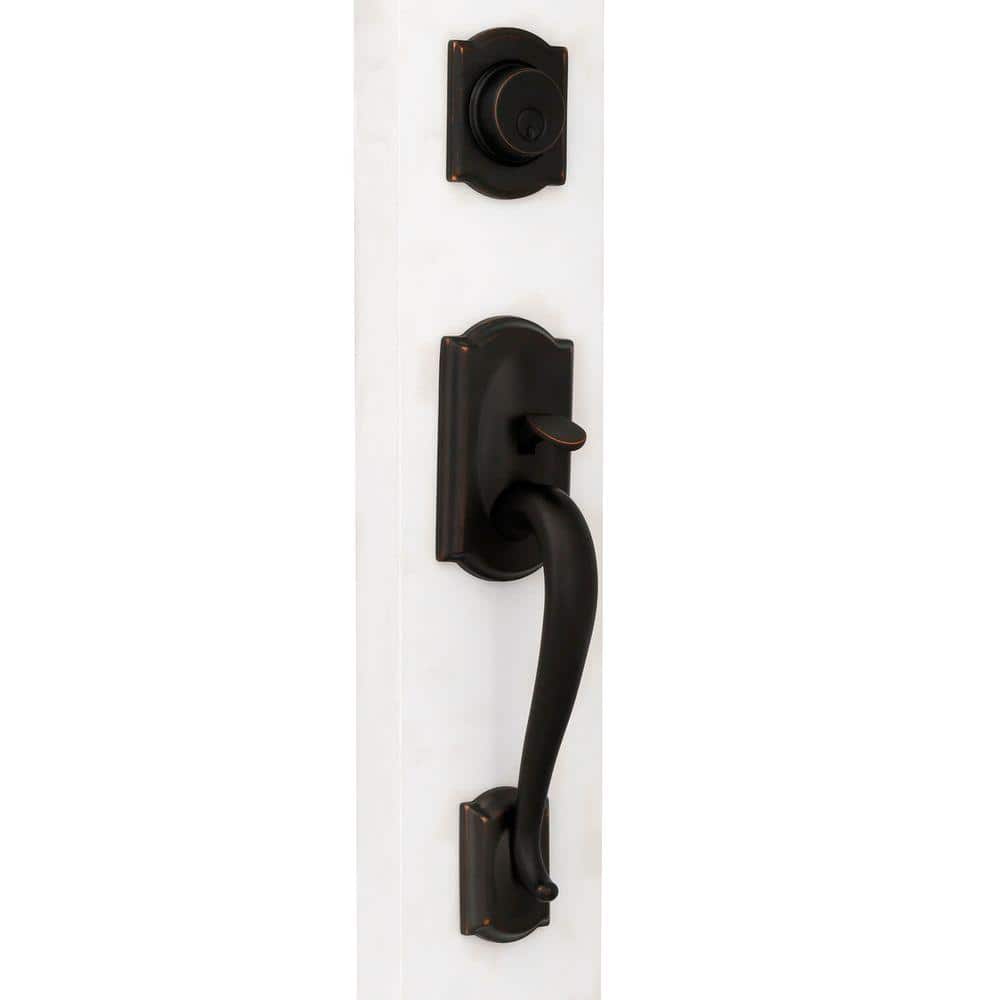 Schlage Camelot Aged Bronze Dummy Door Handleset with Left Handed Accent Handle