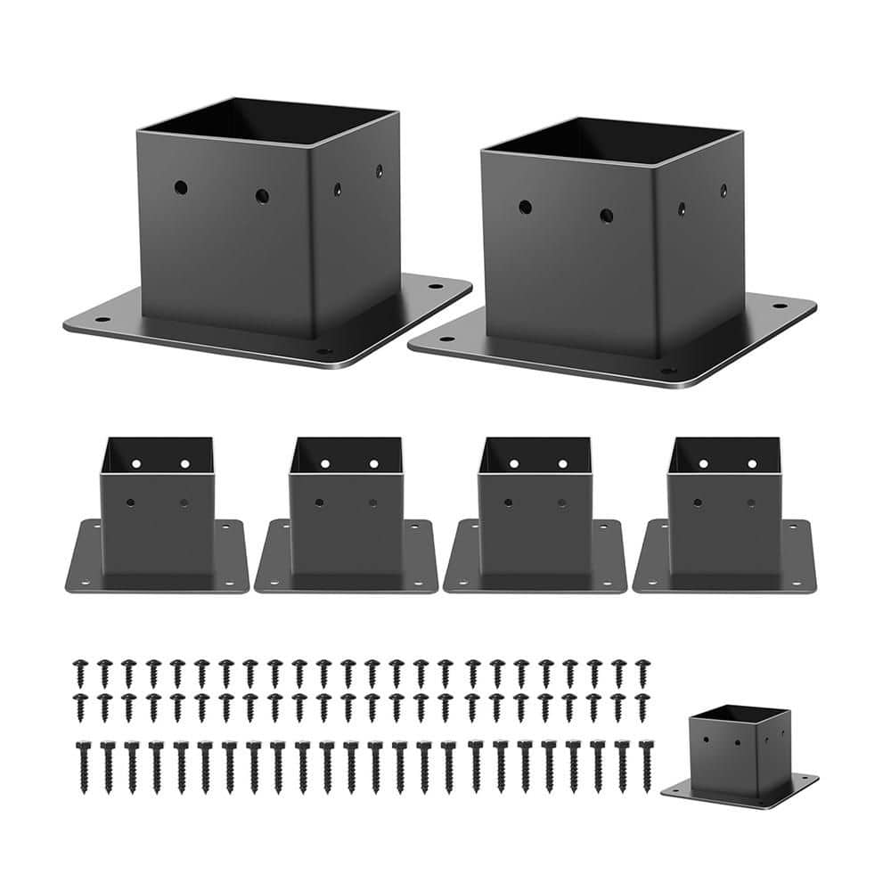 Afoxsos Matte Black Heavy Duty 4 x 4 Post Base Brackets Metal Anchor Powder-Coated Deck Railing Support (6-Pack) (1)