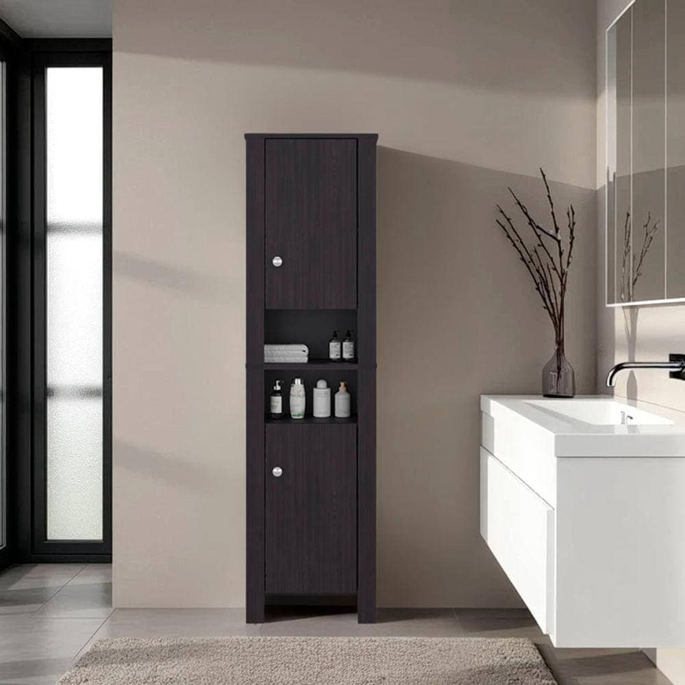 YSQCAR 17.4 in. W x 10.9 in. D x 63.3 in. H Black MDF Freestanding Linen Cabinet with 2 Doors, 6 Shelves (2)