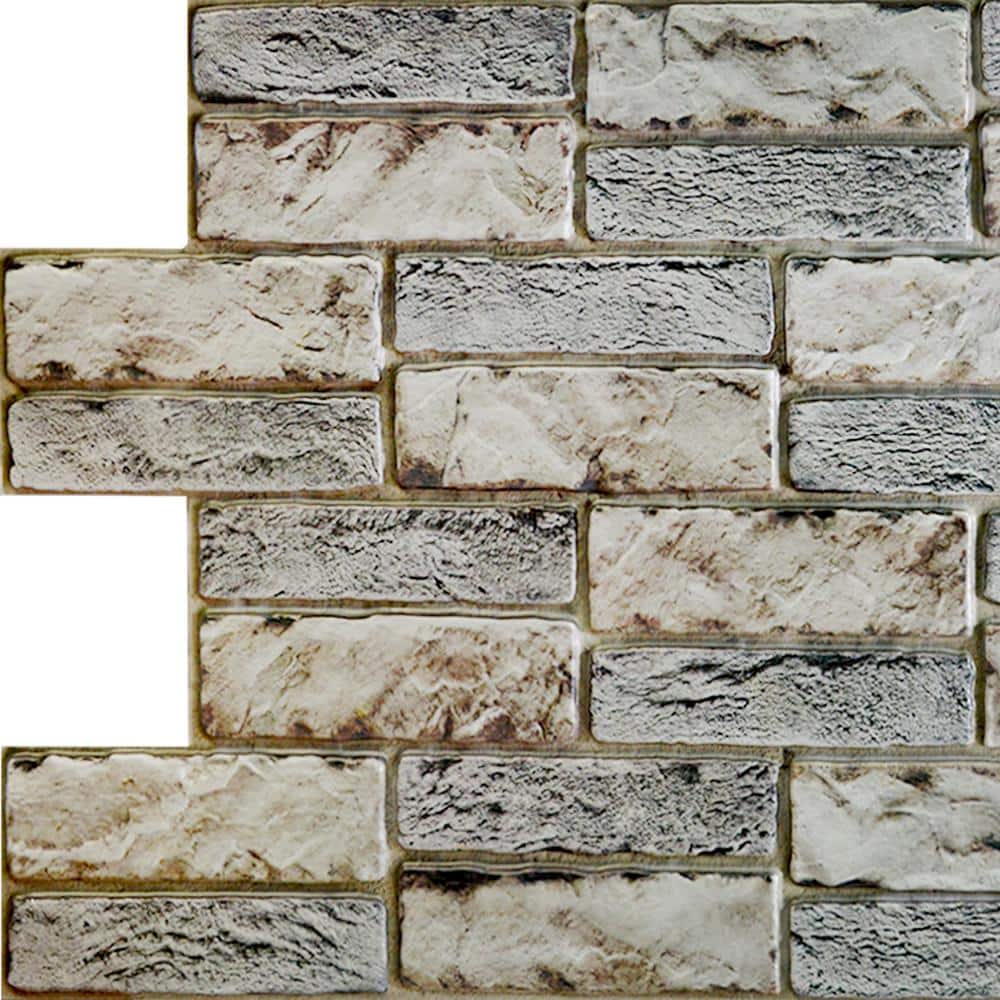 Dundee Deco 3D Falkirk Retro 1/50 in. x 38 in. x 19 in. Dark Beige Grey Faux Old Brick PVC Decorative Wall Paneling (10-Pack)