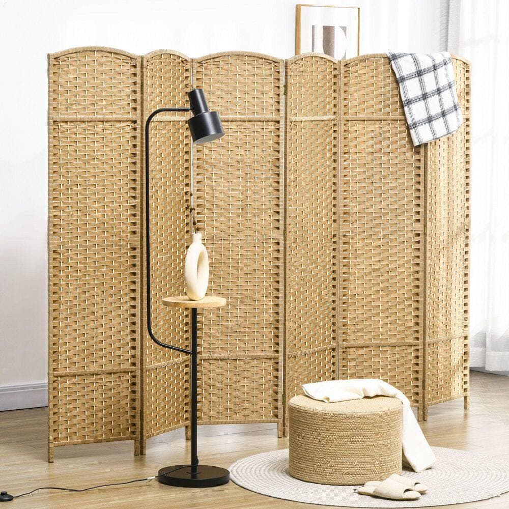 Sunocity Wood Folding Room Divider Screen 6-Panel 5.6 ft. Tall Privacy Screen Freestanding Room Partition for Home Office, Beige (2)