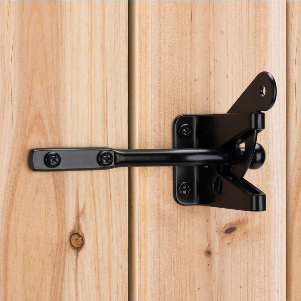 Unbranded Self Locking Gate Latch Automatic Gravity Lever for Wood Fence Gate Steel Black Door Latch 5.59 x 2.48 x 1.57 in. (2)