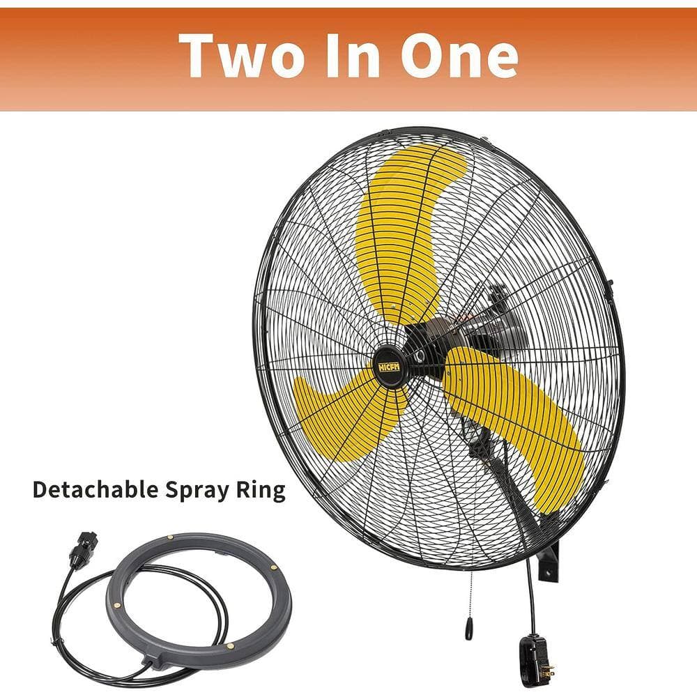 Edendirect 30 in. 3-Speed High Velocity Oscillating Wall Mount Fan in Yellow with IP44 Enclosure Motor, GFCI Plug, Indoor/Outdoor (3)