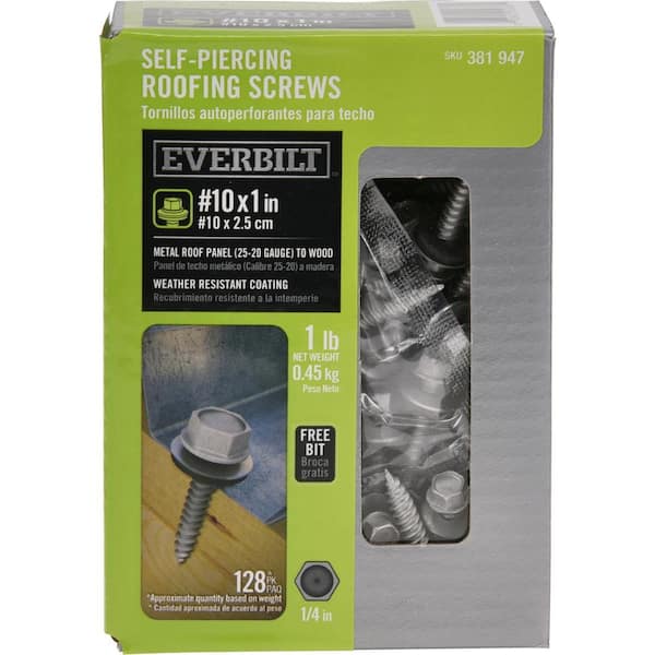 Everbilt #10 x 1 in. Flange Hex Head Hex Drive Self-Piercing Screw with Neoprene Washer 1 lb.-Box (128-Piece) (2)