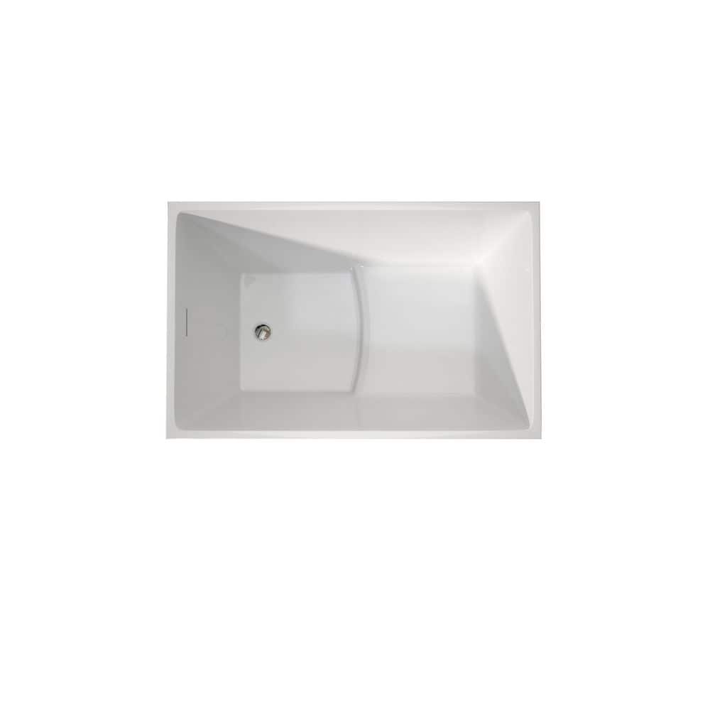 LIVACA 43.30 in. x 27.55 in. Modern Acrylic Freestanding Soaking Bathtub with Built-in Seat in Glossy White (3)