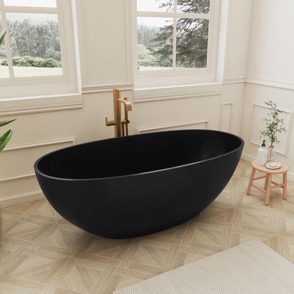 SJ STAR&JANE Ula 61 in. x 29 in. Freestanding Soaking Bathtub Solid Surface Stone Resin Tub with Center Drain in Black (3)