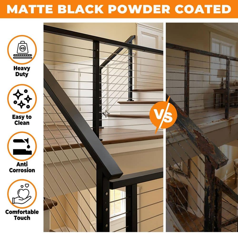 Unbranded 6'6 Inch Stainless Steel Handrail for Cable Railing System Flat Top Rail with End Caps Cuttable Indoor Outdoor 1 Pack (3)