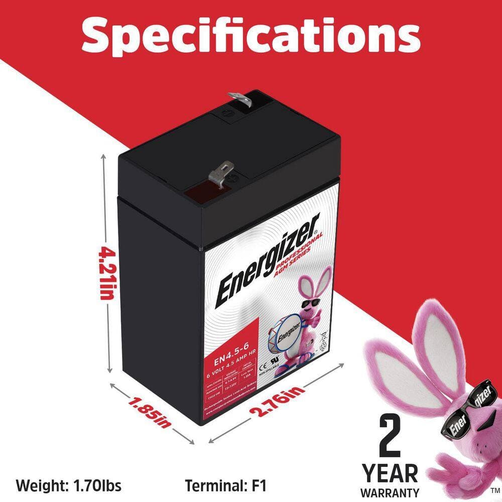 Energizer EN4. 5-6-2 PACK-6 Volt 4.5 Amp Hr, Long Lasting Sealed Lead Acid AGM Rechargeable Battery (2)
