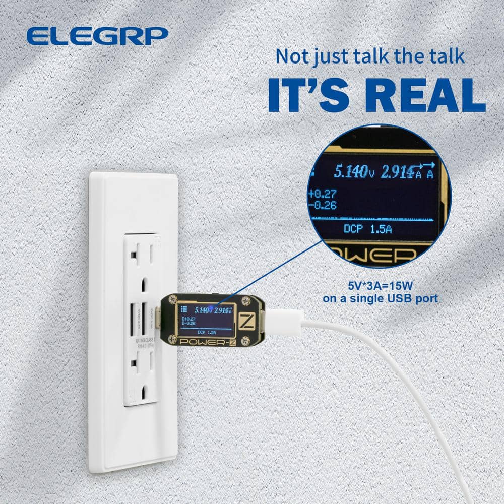 ELEGRP 30-Watt 3-Port Type C & Dual Type A USB Duplex Outlet Smart Chip High Speed Charging Wall Plate Included, White (6-Pack) (3)